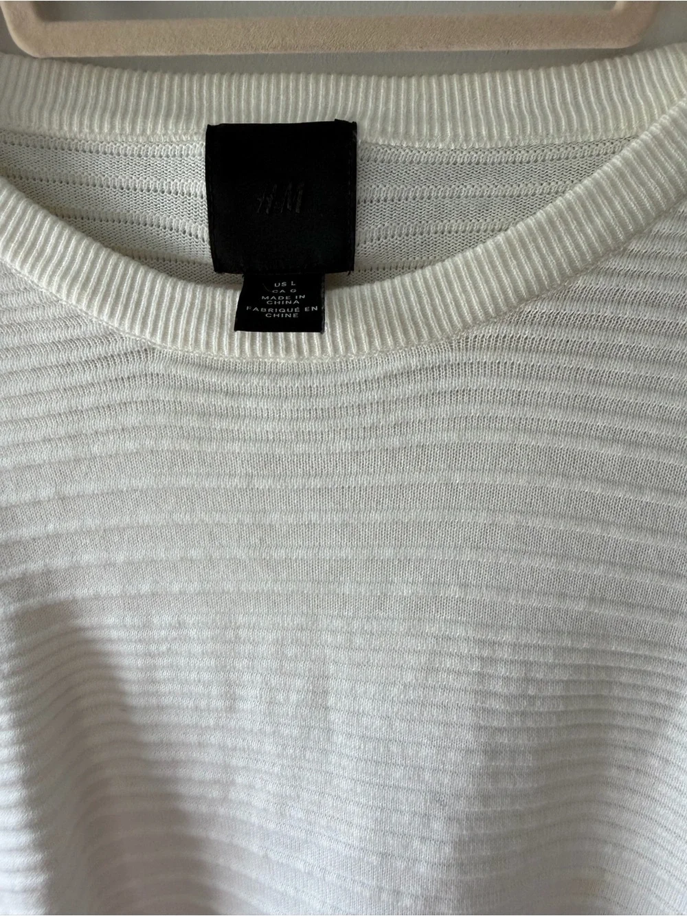 H&M Men's Cream Ribbed Crewneck Sweater
